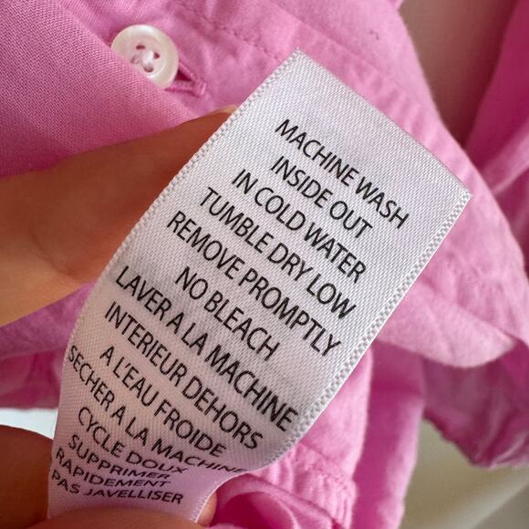 Frank & Eileen Cotton Barry Shirt Top Pink Button Front Collared Long Sleeve XL - Picture 5 of 6